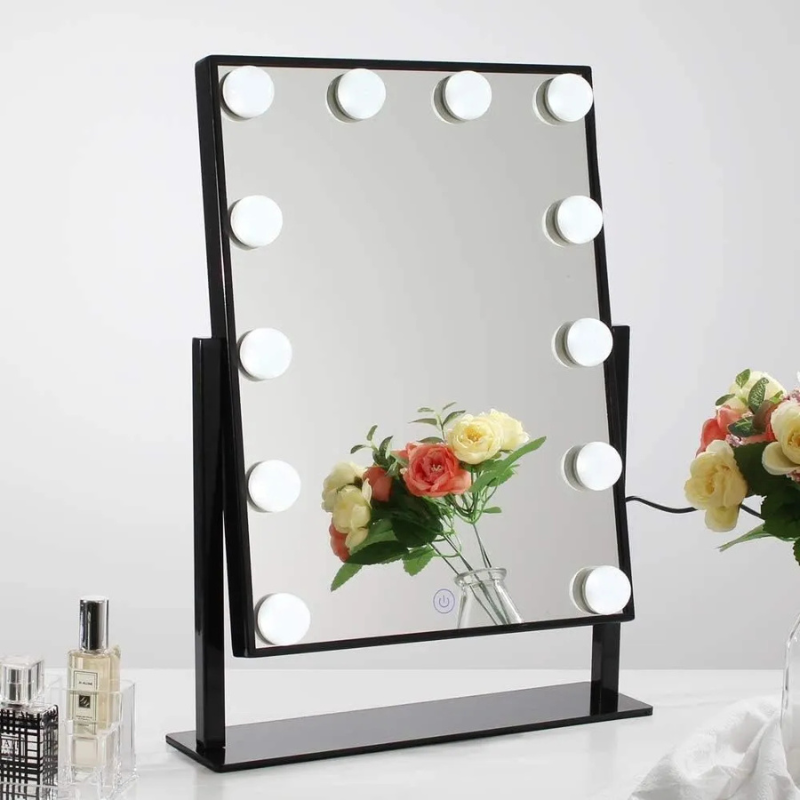 Espejo Tocador LED con 12 Luces - 3 Tonos de Luz - Maquillaje Profesional USB 360°